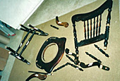 Damaged chair, repair sequence.