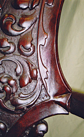 Carved back rocker detail, after repair by Home Enhancements.
