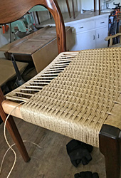Danish Weave seats, during repair by Home Enhancements.